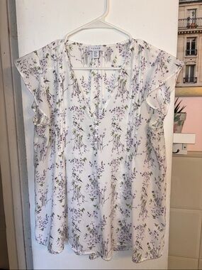 Kenar Ivory Blouse with Lavender Floral Motif